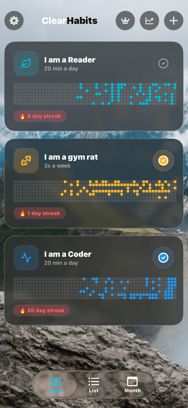 PureHabits Grid View